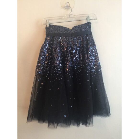 Size 4 Basix II Navy Blue Strapless Party Dress Sequin and Tulle Baby Doll Style - Picture 5 of 9